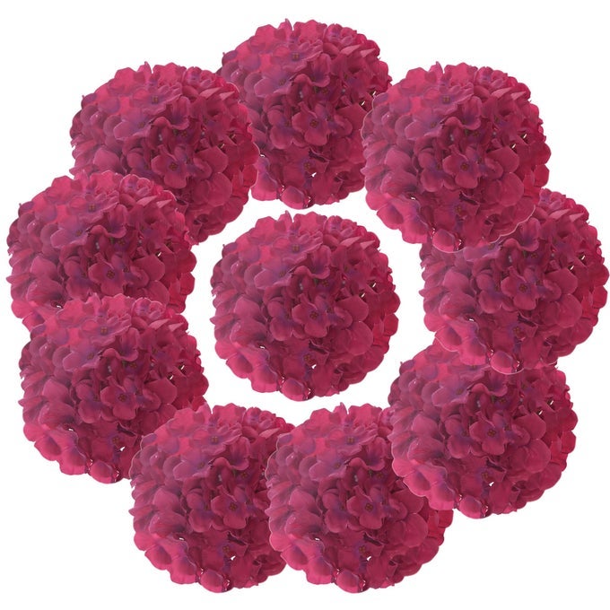 SILK HYDRANGEA HEADS WITH STEMS ARTIFICIAL FLOWERS HEADS FOR HOME WEDDING DECORPACK OF 10 FUSCHIA