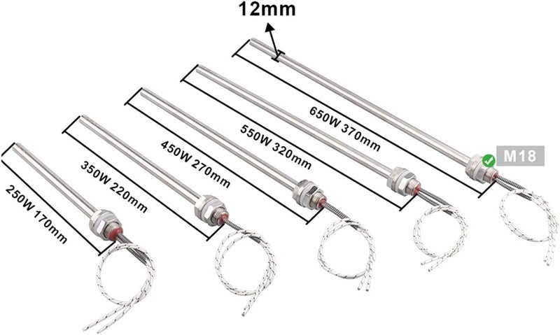 Cartridge Heater 220V Electric Tubular Heating Element M18 Immersion Heating Rod Element with Nut SUS304(350W 220MM) - Image 2