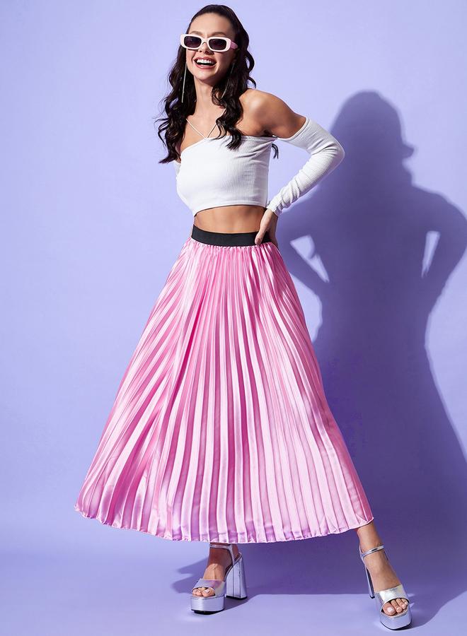 ستايل ستون تنورة ميدي ساتان بتفاصيل كسرات - Image 3