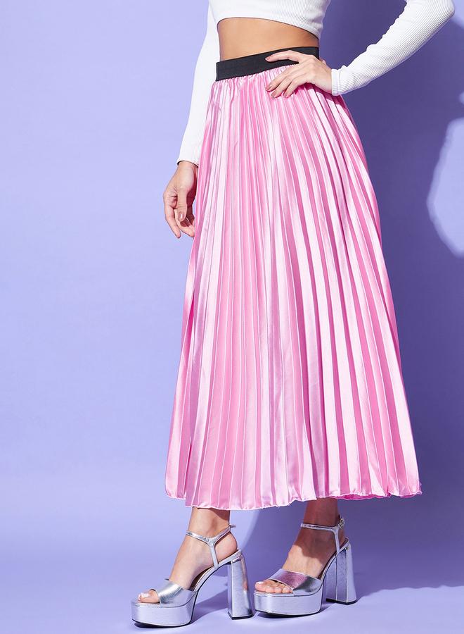 ستايل ستون تنورة ميدي ساتان بتفاصيل كسرات - Image 4