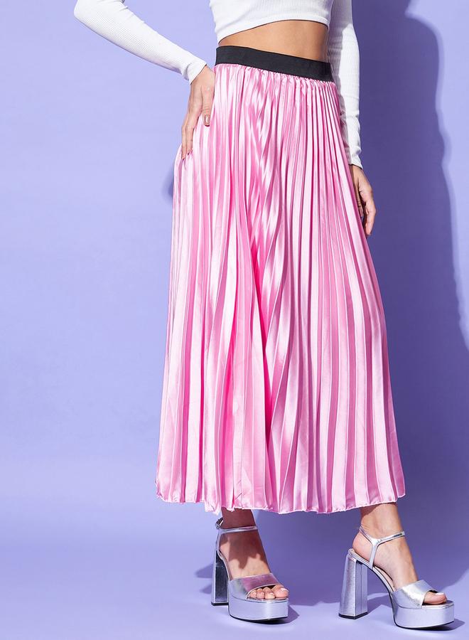 ستايل ستون تنورة ميدي ساتان بتفاصيل كسرات - Image 5