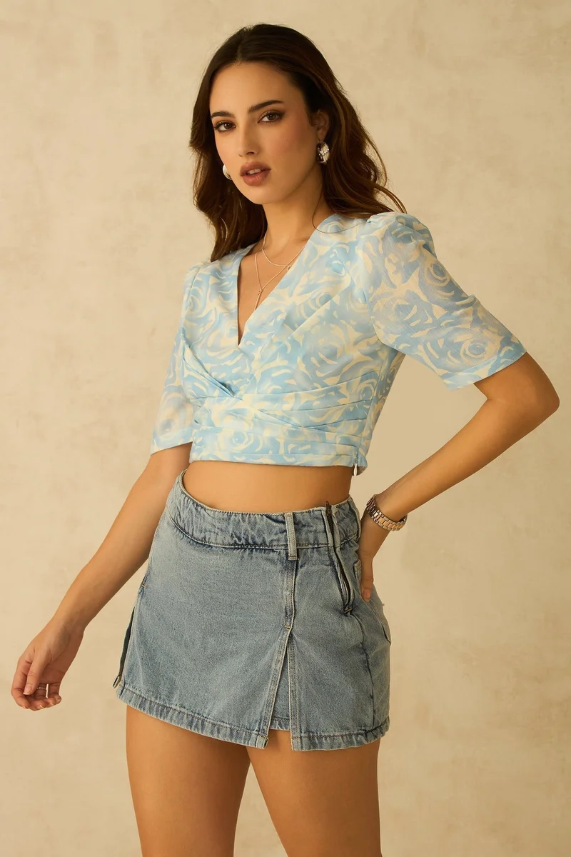 Virgio VIRGIO Rescued Blue Printed Crop Top