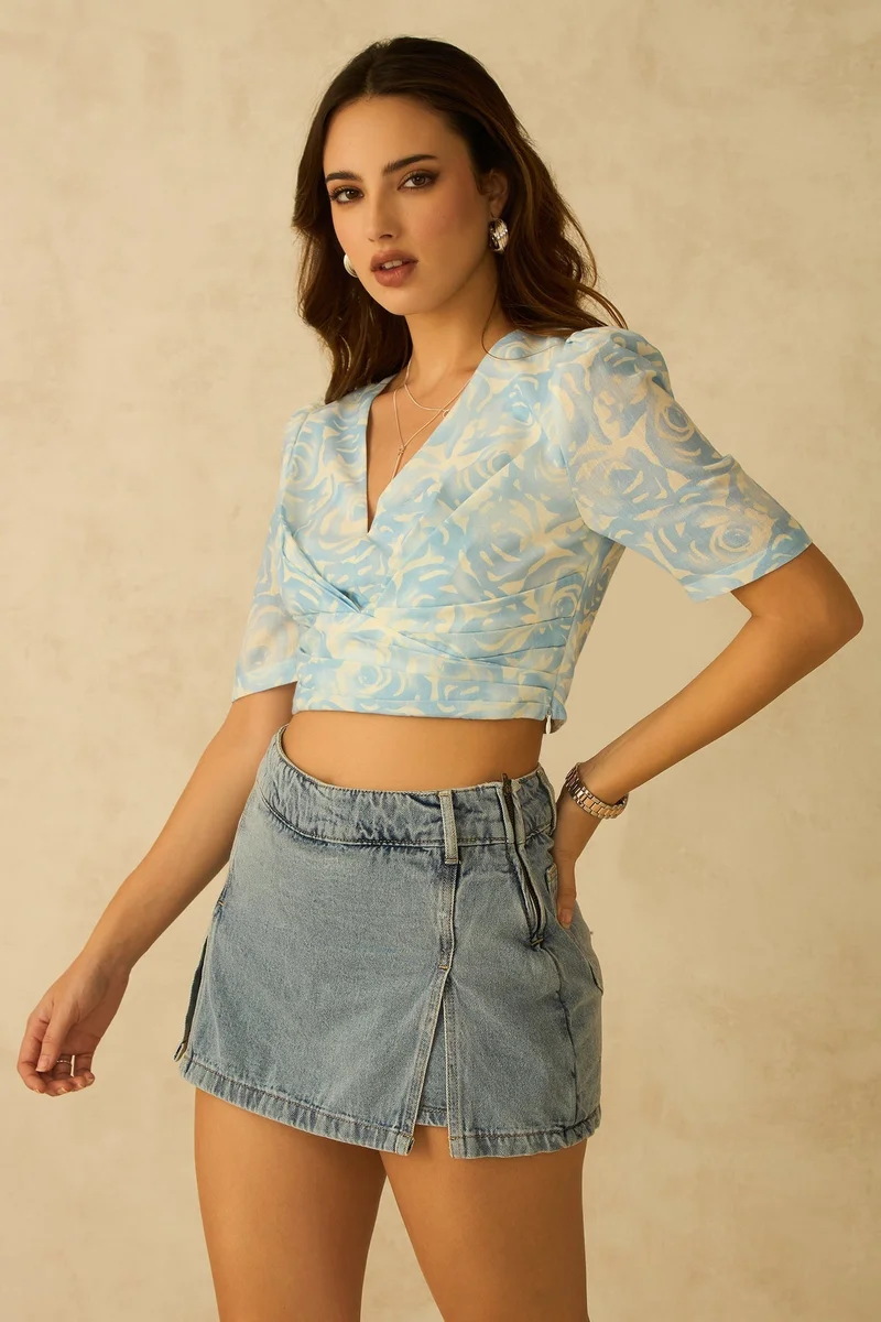 Virgio  VIRGIO Rescued Blue Printed Crop Top for Women | Best Price UAE