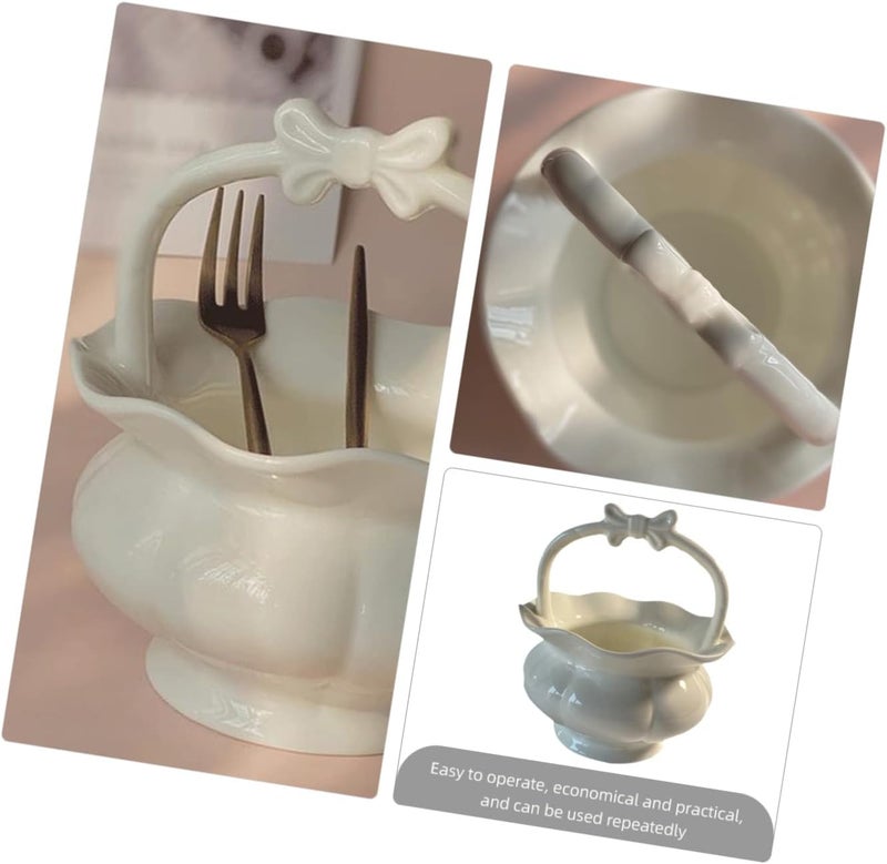 woobles Box Dinnerware Stand Flatware Caddy Jewelry Holder Center Flower Desktop for Arrangement Handheld Basket Container Ceramic Organizer Fruit Snacks Multi- Storage Table - Image 3
