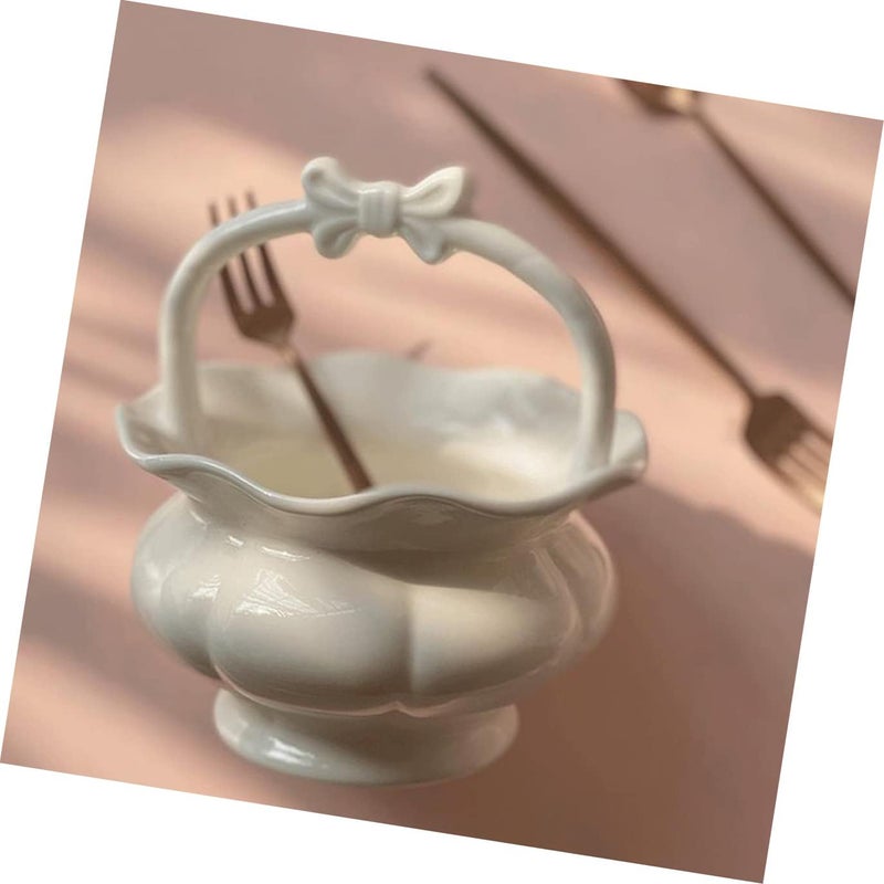 woobles Box Dinnerware Stand Flatware Caddy Jewelry Holder Center Flower Desktop for Arrangement Handheld Basket Container Ceramic Organizer Fruit Snacks Multi- Storage Table - Image 4
