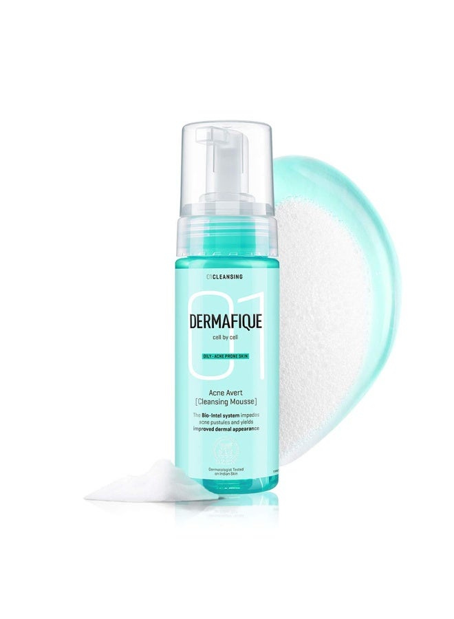 Dermafique Acne Avert Cleansing Mousse, 150 ml - for Acne Prone Skin- Suits Oily and Dry Skin - Foaming Face Wash with Salicylic acid - Cleanses Pores and Clears Out Excess Sebum - Paraben Free, SLES-free- Dermatologist Tested - Image 1