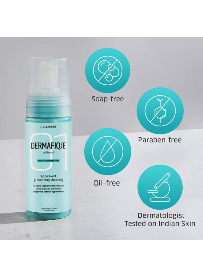 Dermafique Acne Avert Cleansing Mousse, 150 ml - for Acne Prone Skin- Suits Oily and Dry Skin - Foaming Face Wash with Salicylic acid - Cleanses Pores and Clears Out Excess Sebum - Paraben Free, SLES-free- Dermatologist Tested - Image 3