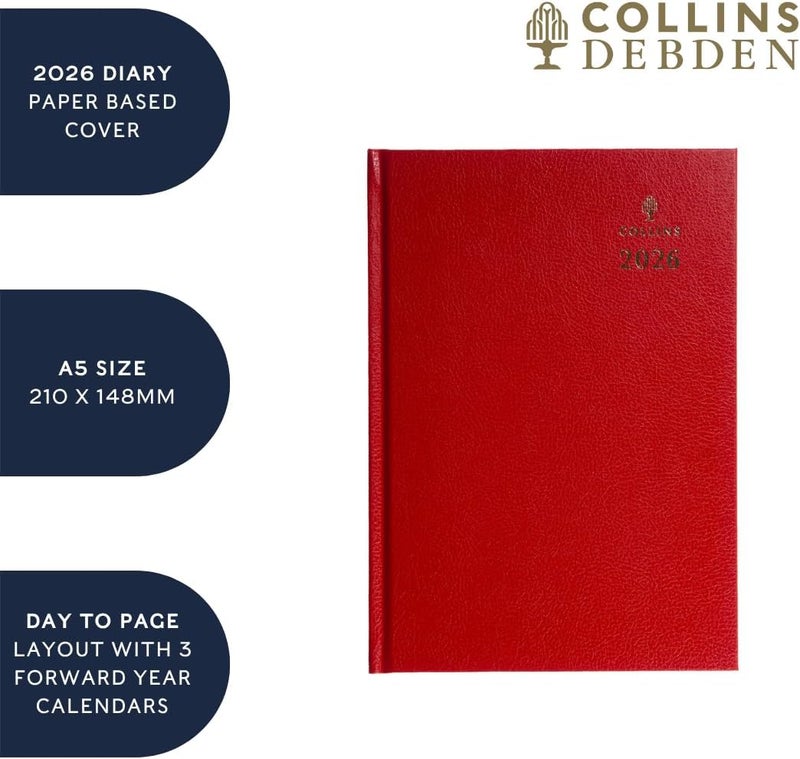Collins - Desk - 2026 12 Month Calendar Year Planner, Day-To-Page Diary, A5 Hard Cover - Red (52.15-26) - Image 5