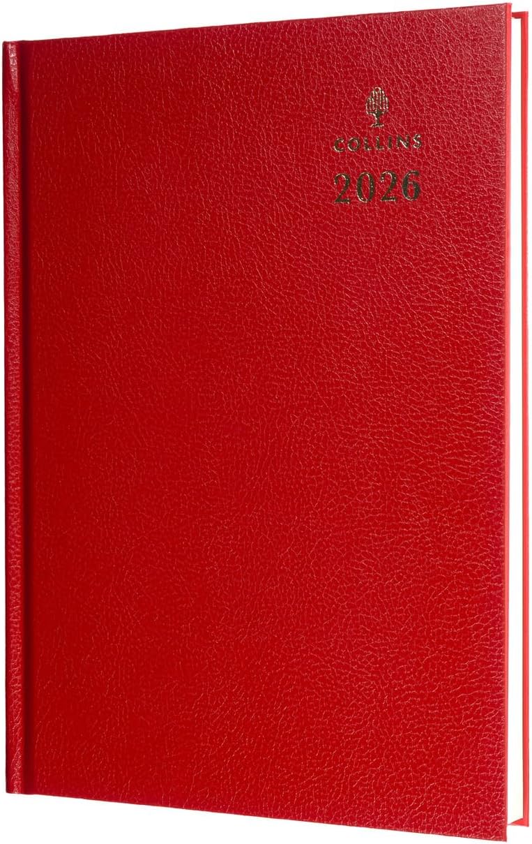 Collins - Desk - 2026 12 Month Calendar Year Planner, Day-To-Page Diary, A5 Hard Cover - Red (52.15-26) - Image 1