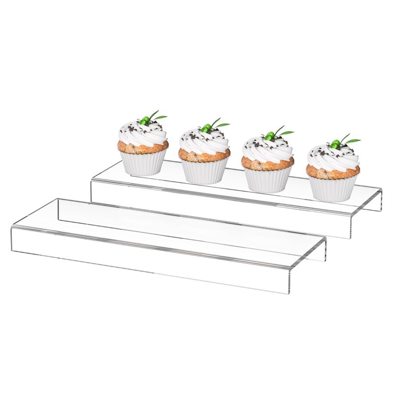 Sezanrpt Acrylic Shelf Riser 12x3.9x1 pack of 2, Clear Display Shelf 12â€ for Shoes, Glasses, Plants, Home Decors, Perfume, 12x3.9x1 Inch - Image 1
