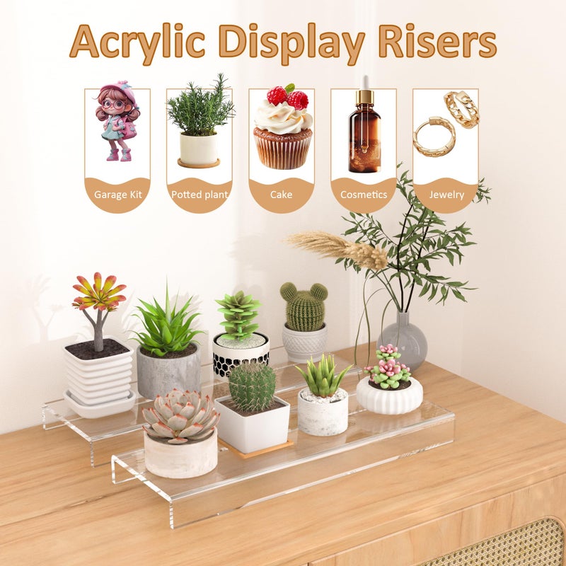 Sezanrpt Acrylic Shelf Riser 12x3.9x1 pack of 2, Clear Display Shelf 12â€ for Shoes, Glasses, Plants, Home Decors, Perfume, 12x3.9x1 Inch - Image 3