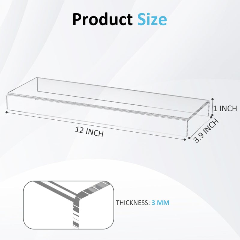 Sezanrpt Acrylic Shelf Riser 12x3.9x1 pack of 2, Clear Display Shelf 12â€ for Shoes, Glasses, Plants, Home Decors, Perfume, 12x3.9x1 Inch - Image 2