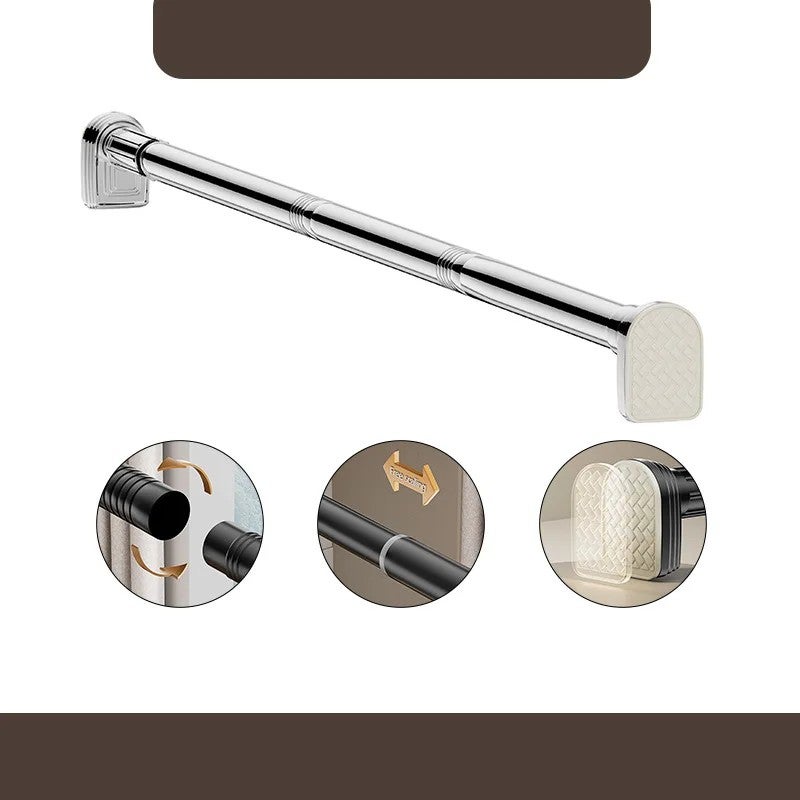 Y&D Modern Multifunctional Stainless Steel Telescopic Shower Curtain Rod - Punch-Free, Extendable, for Bathroom, Balcony, Clothes - Includes Shower Curtain Rings - Image 1