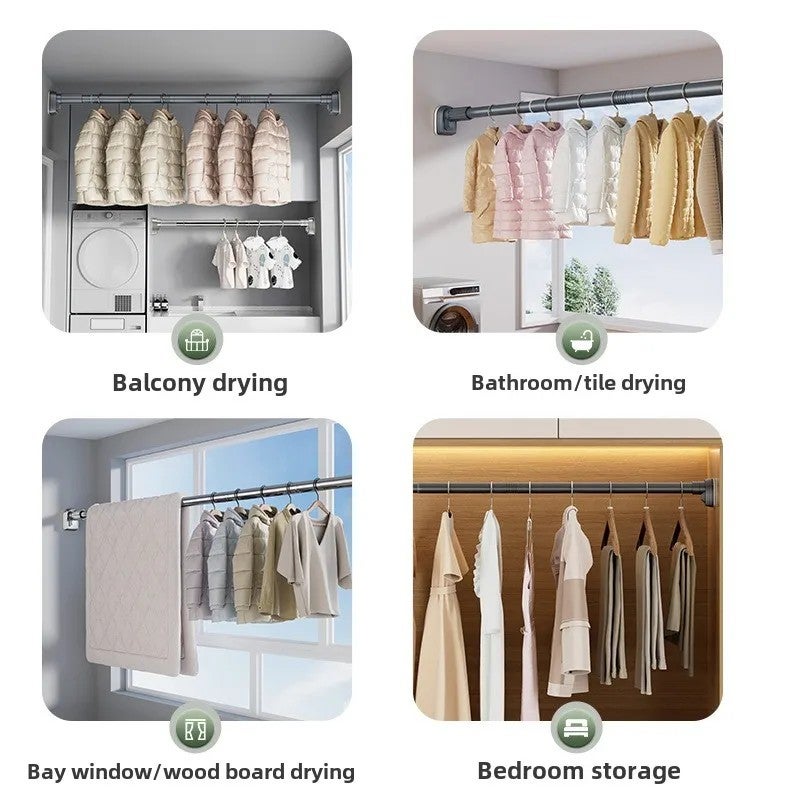 Y&D Modern Multifunctional Stainless Steel Telescopic Shower Curtain Rod - Punch-Free, Extendable, for Bathroom, Balcony, Clothes - Includes Shower Curtain Rings - Image 5