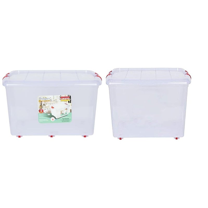 Aristo ARISTO Multipurpose Plastic Storage Container Box With Wheels 70 Ltr ClearTransparent 62 x 45 x 38 cm Rectangular Plastic Rectangular Storage Box with Wheel 25 L 455 x 34 x 26 CM