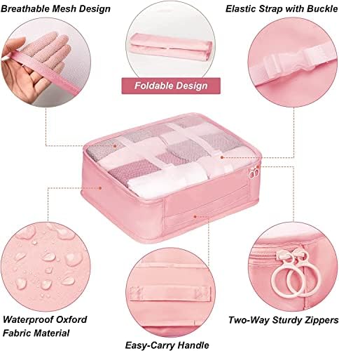 BESTOTTAM Packing Cubes for Travel 7 Pcs Luggage Organizer Bags Lightweight Suitcase Storage Bag with Multiple Sizes Travel Cubes Set for Clothes Shoes Cosmetics Toiletries Pink - Image 4