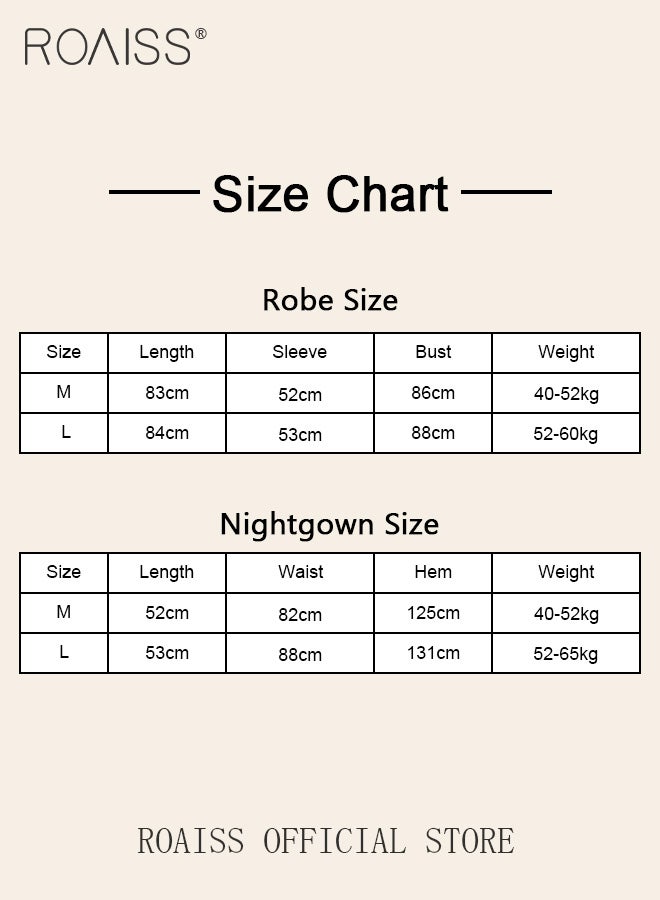 roaiss 2-Piece Set of Women Pajamas with V-Neck Design Women Home Wear Set Same Color Outer Robe and Lace Element Nightgown - Image 3