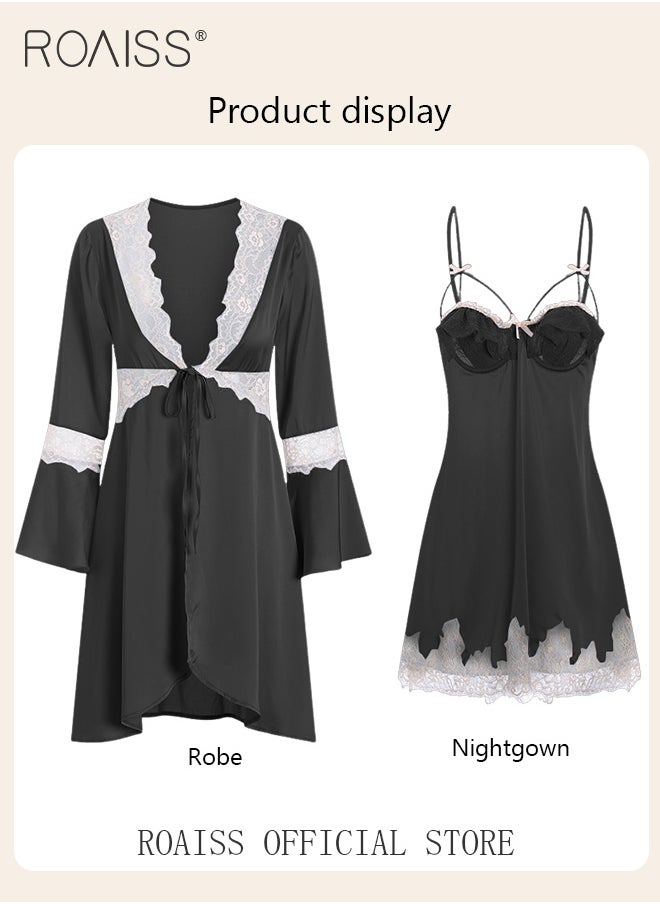 2-Piece Set of Women Pajamas with V-Neck Design Women Home Wear Set Same Color Outer Robe and Lace Element Nightgown - pzsku/Z1389609ED802CBBD22FFZ/45/_/1702344976/f0c7ef26-00db-4a39-836d-cbb065594a1e