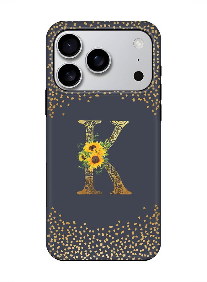 Stylizedd Tough Pro Magnetic Case for iPhone 17 Pro, Dual Layer hybrid PC + TPU Mobile Cover Matte - Custom Floral Monogram - K  (Grey )