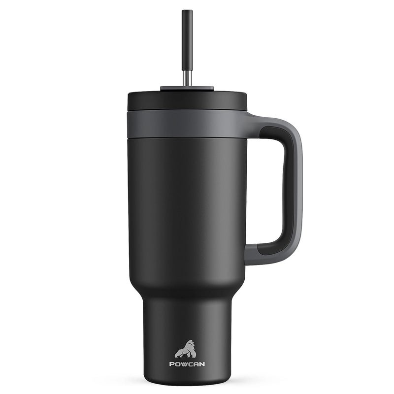 POWCAN 40 oz Tumbler with Handle, 2-in-1 Straw and Sip Lid, Leakproof, Dishwasher Safe, Insulated Stainless Steel Travel Coffee Mug, Keeps Cold for 34 Hours, Fits in Car Cup Holder (Midnight) - Image 1
