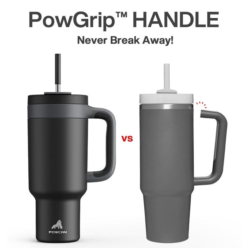 POWCAN 40 oz Tumbler with Handle, 2-in-1 Straw and Sip Lid, Leakproof, Dishwasher Safe, Insulated Stainless Steel Travel Coffee Mug, Keeps Cold for 34 Hours, Fits in Car Cup Holder (Midnight) - Image 3