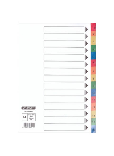 COSMOS PVS INDEX DIVIDER 15 COLOR TABS WITH NUMBER. 1X10PCS