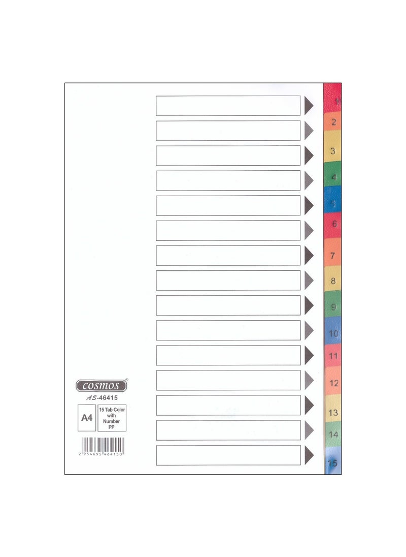 COSMOS COSMOS PVS INDEX DIVIDER 15 COLOR TABS WITH NUMBER. 1X10PCS 
