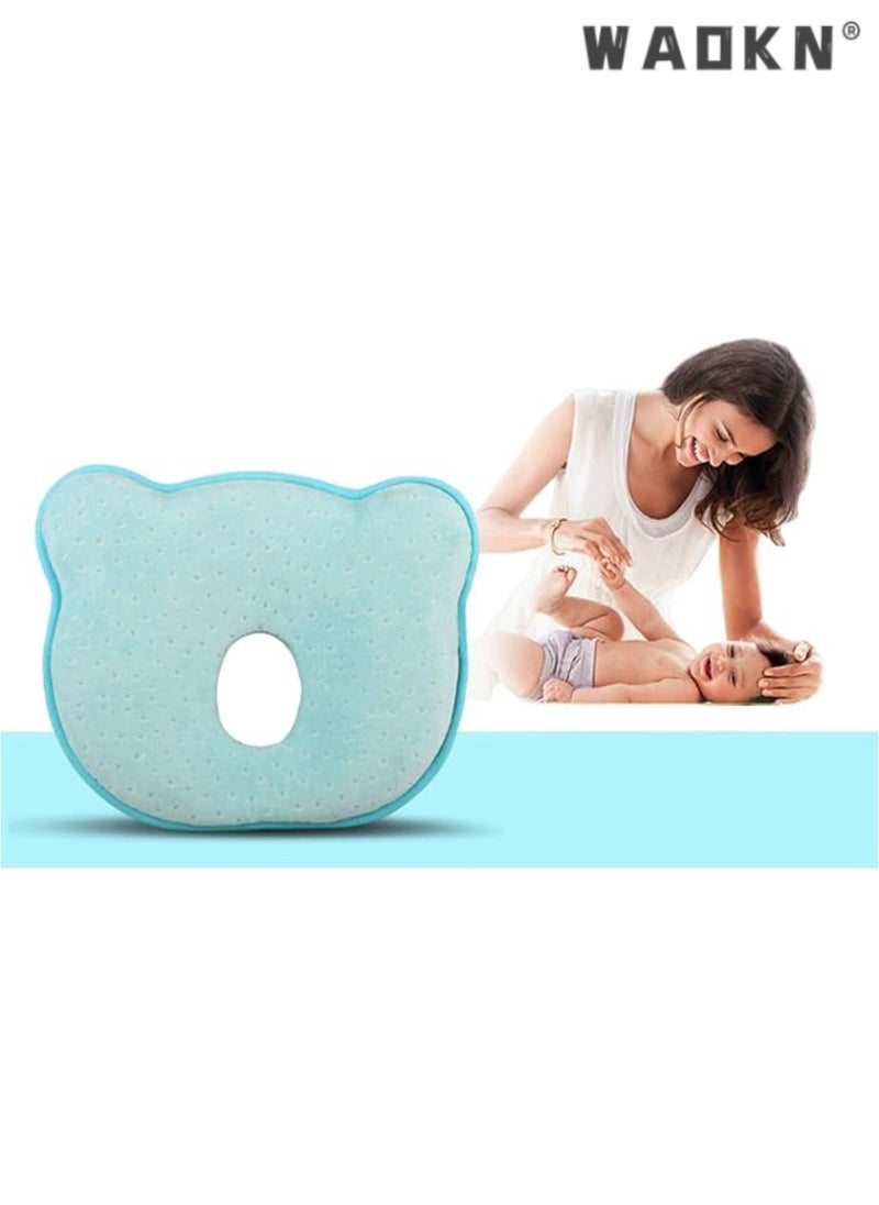 WAOKN Baby Pillow - Preventing Flat Head Syndrome (Plagiocephaly) for Your Newborn Baby，Made of Memory Foam Head- Shaping Pillow and Neck Support (0-12 Months) (Blue)  - Image 4