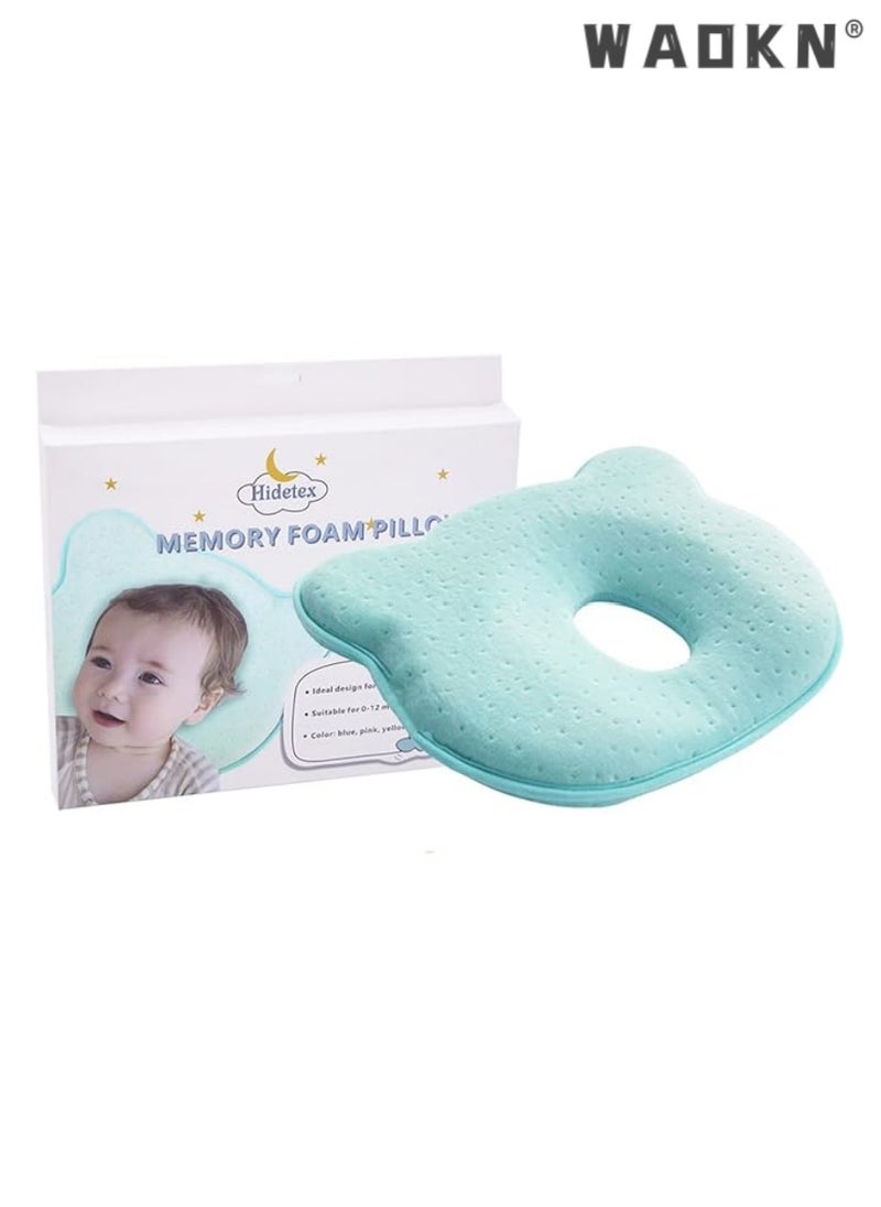 WAOKN Baby Pillow - Preventing Flat Head Syndrome (Plagiocephaly) for Your Newborn Baby，Made of Memory Foam Head- Shaping Pillow and Neck Support (0-12 Months) (Blue)  - Image 1
