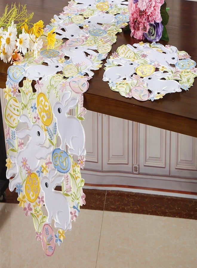 GRANDDECO مفرش طاولة عيد الفصح، مفرش طاولة مزين بأزهار وأرانب الربيع، مفرش طاولة مطرز بتطريزات زهرية وأرانب، وشاح طاولة، غطاء طاولة، ديكور طاولة الطعام والمطبخ المنزلي (مفرش 13 بوصة × 36 بوصة، أرنب) - Image 3
