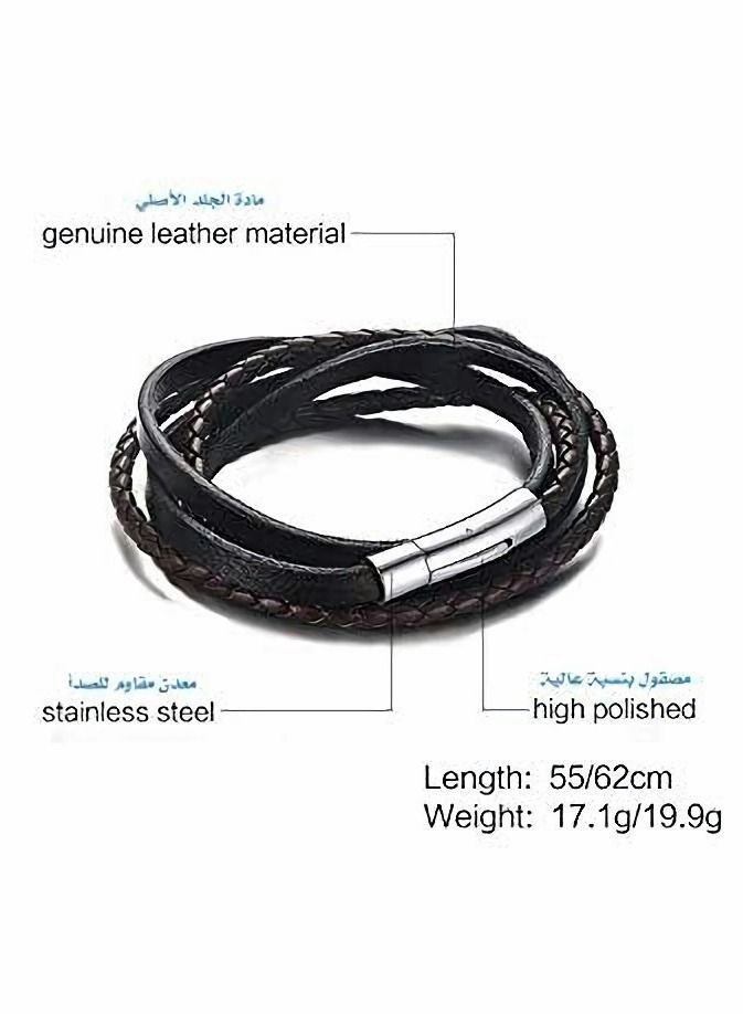 واي آند دي Braided Leather Rope Mens Wrap Surfer Cuff Bracelet & Bangle with Magnet Clasp - Image 2