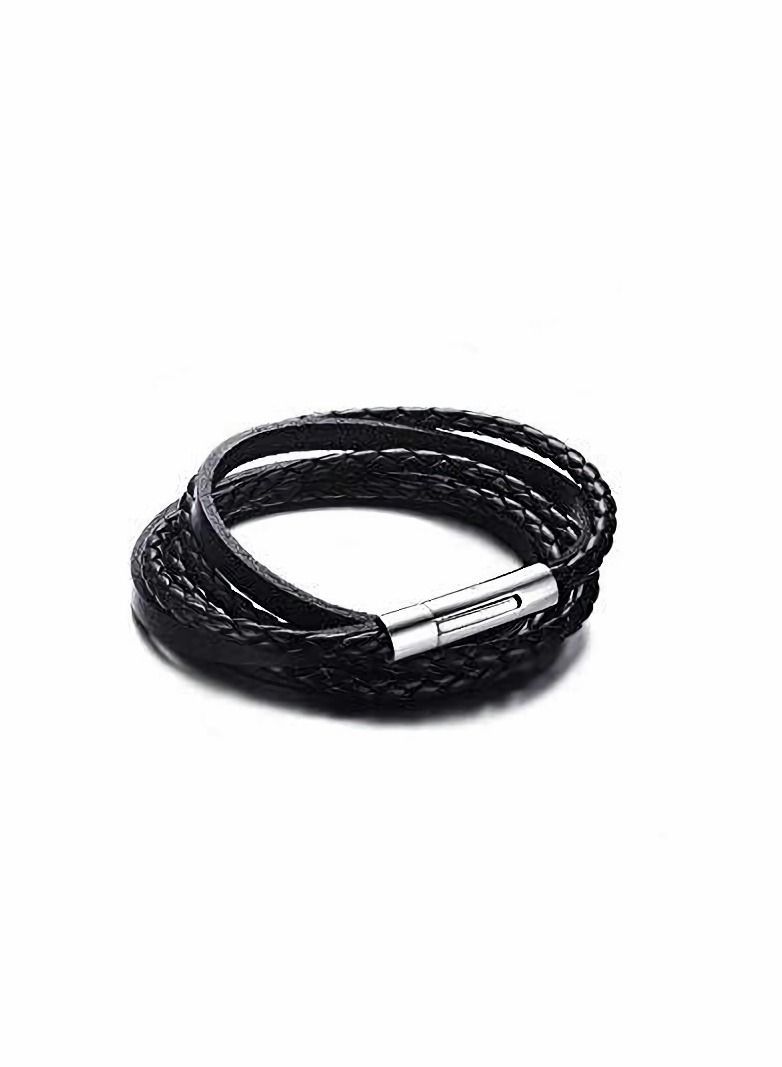 واي آند دي Braided Leather Rope Mens Wrap Surfer Cuff Bracelet & Bangle with Magnet Clasp - Image 1