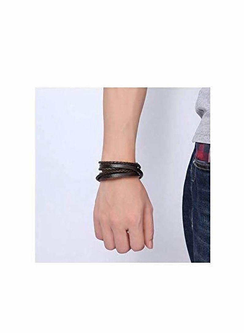 واي آند دي Braided Leather Rope Mens Wrap Surfer Cuff Bracelet & Bangle with Magnet Clasp - Image 5