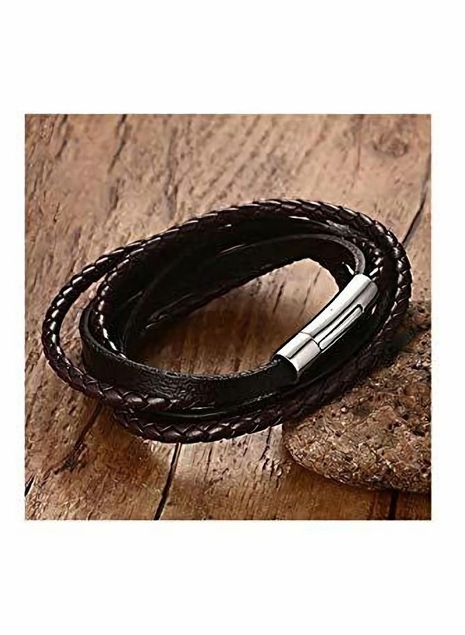واي آند دي Braided Leather Rope Mens Wrap Surfer Cuff Bracelet & Bangle with Magnet Clasp - Image 3