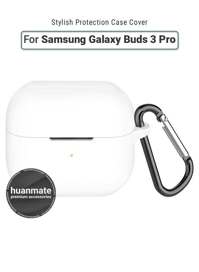 huanmate Silicone Case Cover For Samsung Galaxy Buds 3 Pro - White - Made with Soft Silicone, Lightweight & Durable - Stylish Design, Accurate Cut-outs, Easy Installation & Removal  - Image 1