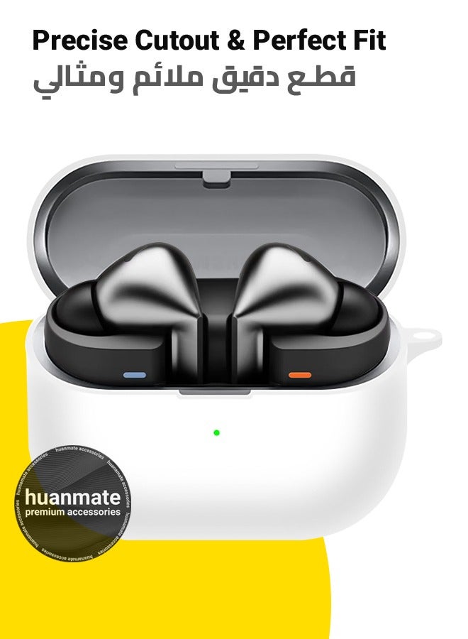 huanmate Silicone Case Cover For Samsung Galaxy Buds 3 Pro - White - Made with Soft Silicone, Lightweight & Durable - Stylish Design, Accurate Cut-outs, Easy Installation & Removal  - Image 2