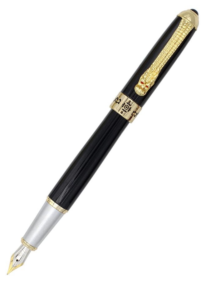 Gullor Fountain Pen with Ink Converter, Golden Dragon Clip, Executive Pen for Smooth Writing, Fine Nib, Black - Image 2