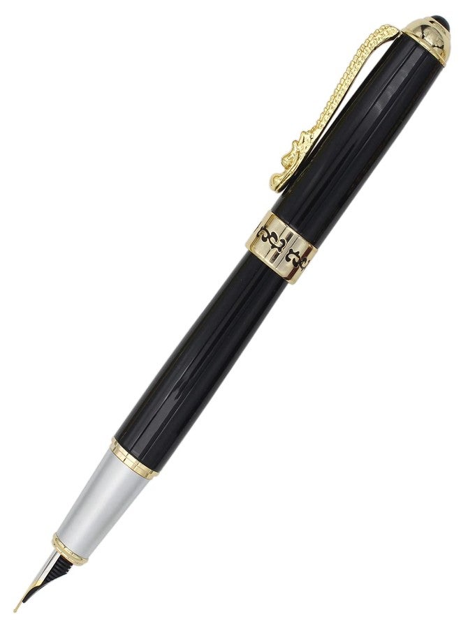 Gullor Fountain Pen with Ink Converter, Golden Dragon Clip, Executive Pen for Smooth Writing, Fine Nib, Black - Image 1