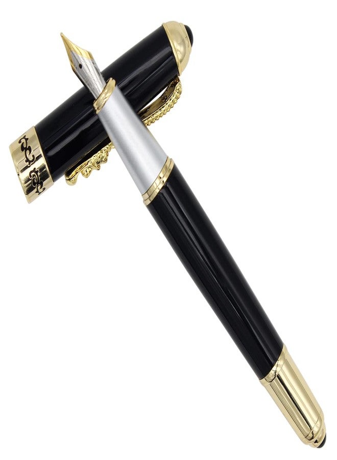 Gullor Fountain Pen with Ink Converter, Golden Dragon Clip, Executive Pen for Smooth Writing, Fine Nib, Black - Image 4