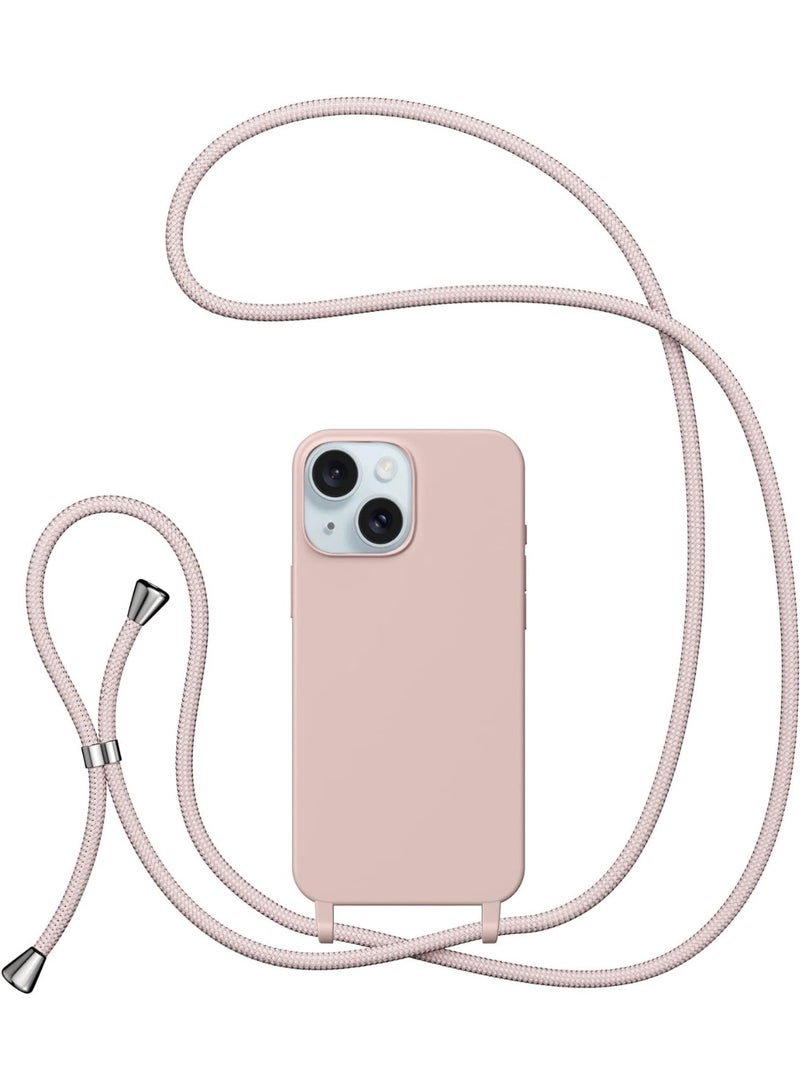 Case with Strap,Crossbody Phone Case with Adjustable Neck Shoulder Lanyard,Soft Silicone Shockproof Protective Phone Cover for iPhone 13/14 (Pink) - Image 1