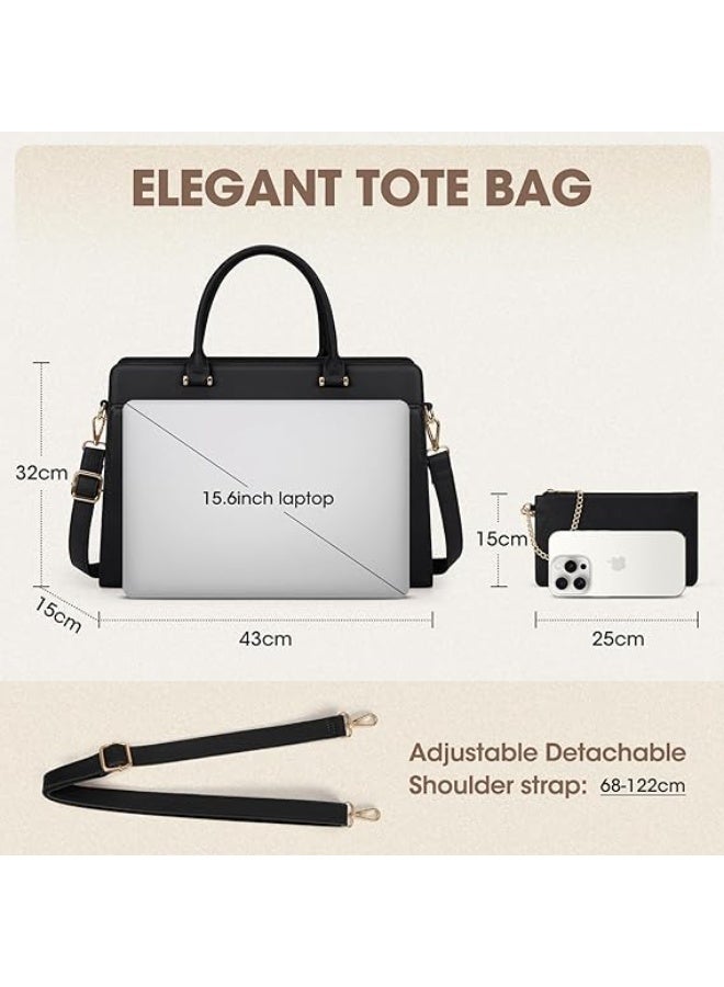 RAINSMORE Laptop Tote Bags for Women 15.6 Inch Designer Ladies Leather laptop handbags Waterproof Briefcase with Clutch Bag for Work School Business | 15.6 Inch, Designer, Ladies, Leather, Waterproof, for Work - Image 2