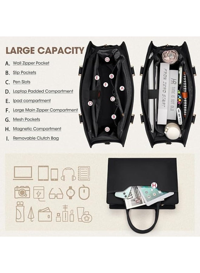 RAINSMORE Laptop Tote Bags for Women 15.6 Inch Designer Ladies Leather laptop handbags Waterproof Briefcase with Clutch Bag for Work School Business | 15.6 Inch, Designer, Ladies, Leather, Waterproof, for Work - Image 4