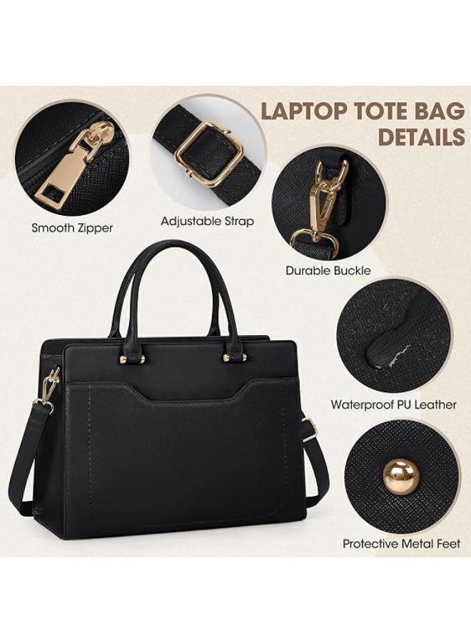 RAINSMORE Laptop Tote Bags for Women 15.6 Inch Designer Ladies Leather laptop handbags Waterproof Briefcase with Clutch Bag for Work School Business | 15.6 Inch, Designer, Ladies, Leather, Waterproof, for Work - Image 3