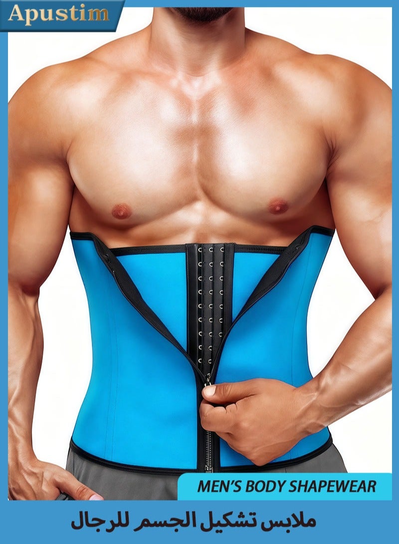 Apustim Men's Waist Training Body Shaper Belt，Weight Loss Fitness Fat Burning Sweat Trimmer，Back Support Belt （Blue） - Image 1
