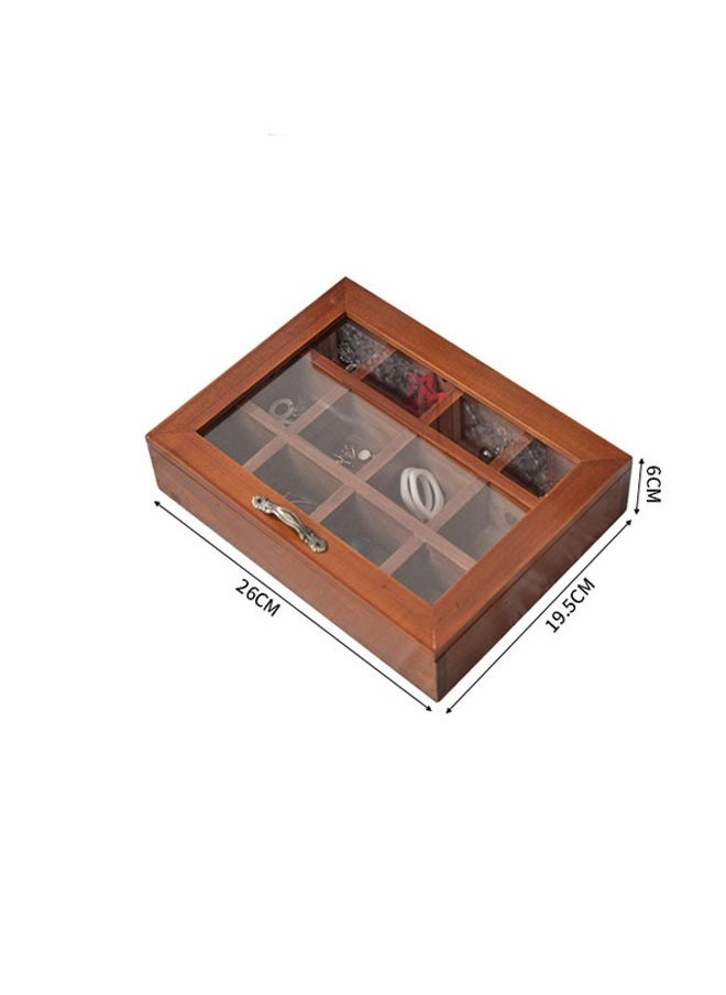 East Lady 12 Compartments Vintage Solid Wood Jewelry Box Storage Box Tea Bag Storage Box Glass Lid Wooden Box 26 * 19.5 * 6CM  - Image 3