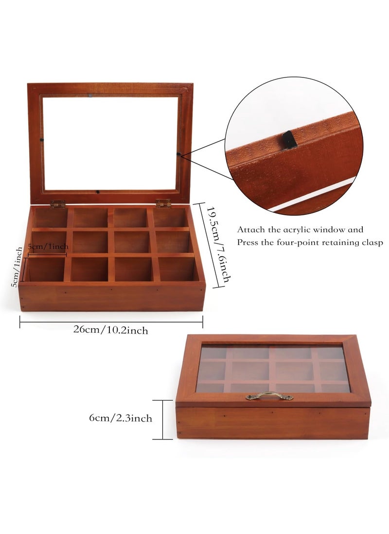 East Lady 12 Compartments Vintage Solid Wood Jewelry Box Storage Box Tea Bag Storage Box Glass Lid Wooden Box 26 * 19.5 * 6CM  - Image 2