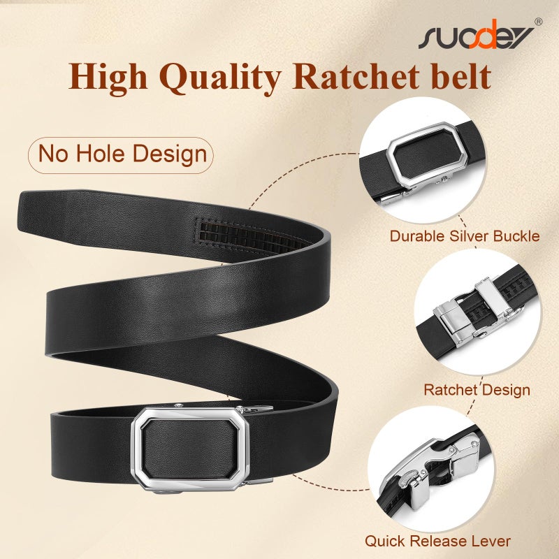 SUOSDEY Women Leather Ratchet Belt for Jeans Pants with Automatic Sliding Buckle, Adjustable Belt for Ladies, Width 1.2",black belt - Image 3
