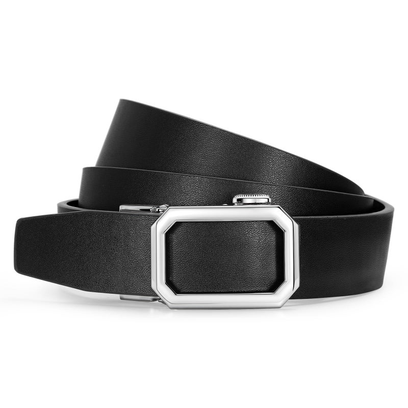 SUOSDEY Women Leather Ratchet Belt for Jeans Pants with Automatic Sliding Buckle, Adjustable Belt for Ladies, Width 1.2",black belt - Image 1