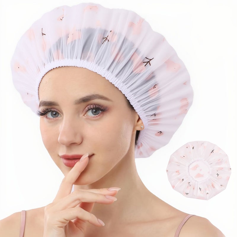Orange Reusable Shower Cap for Women Large Elastic EVA Bath Hair Bonnet - Image 1