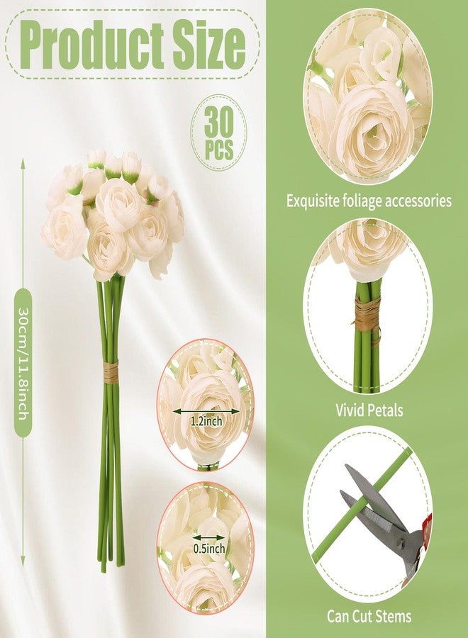 Ovveroche 5-Pack Cream Ranunculus Artificial Flowers, Silk Mini Faux Ranunculus Bouquet for Wedding, Bridal Shower, Centerpieces, and DIY Decorations - Image 2